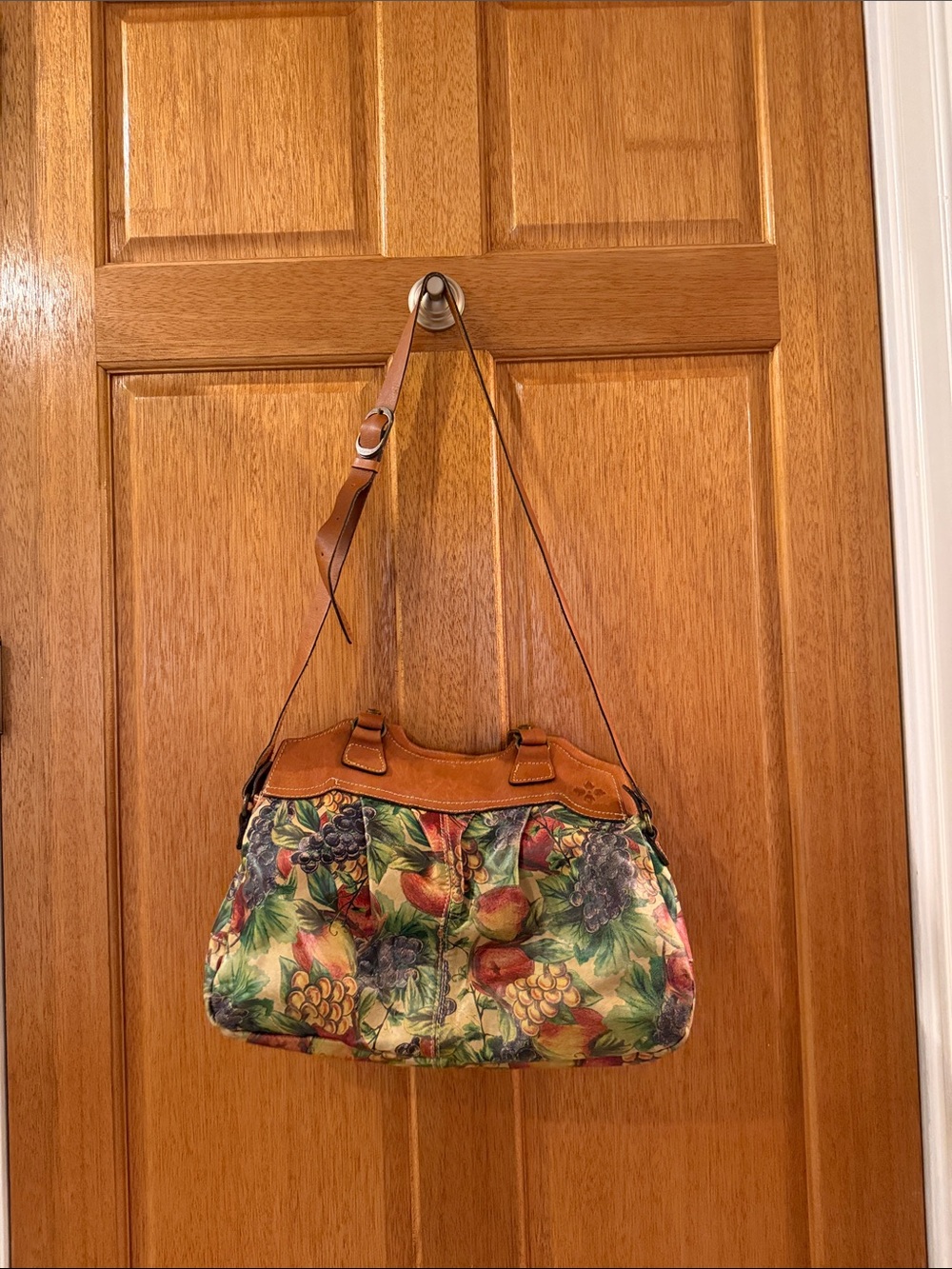 Patricia Nash Italian Leather Fruit Print Satchel Crossbody Purse with Dust Bag
